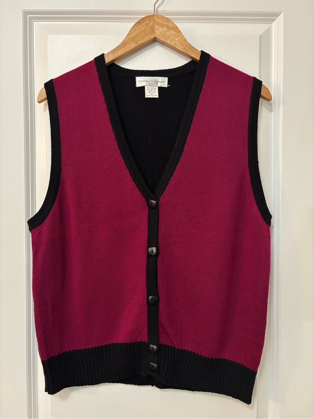 Casual Corner Vintage Burgundy and Black Sweater Vest, Size M